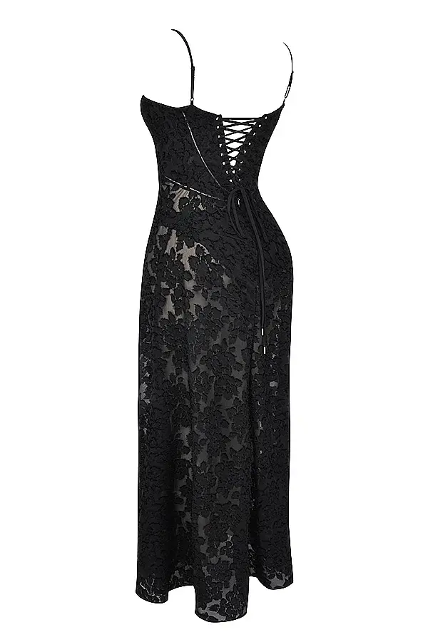 House Of CB Seren Floral Lace Back Maxi Dress Black  Size S/Au 8 - Image 9