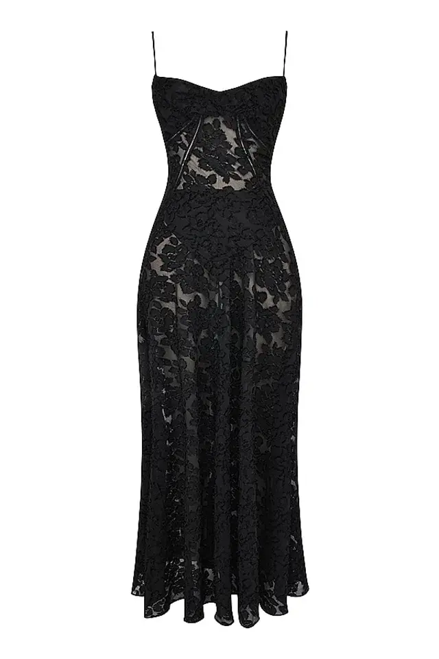 House Of CB Seren Floral Lace Back Maxi Dress Black  Size S/Au 8 - Image 8