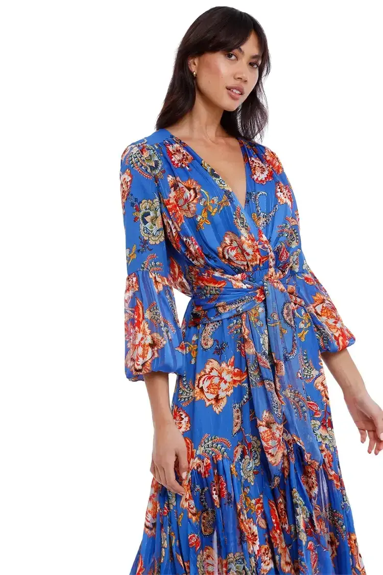 Elliatt Balance Dress in Blue/Print Size 12 for rent on The Volte - main image