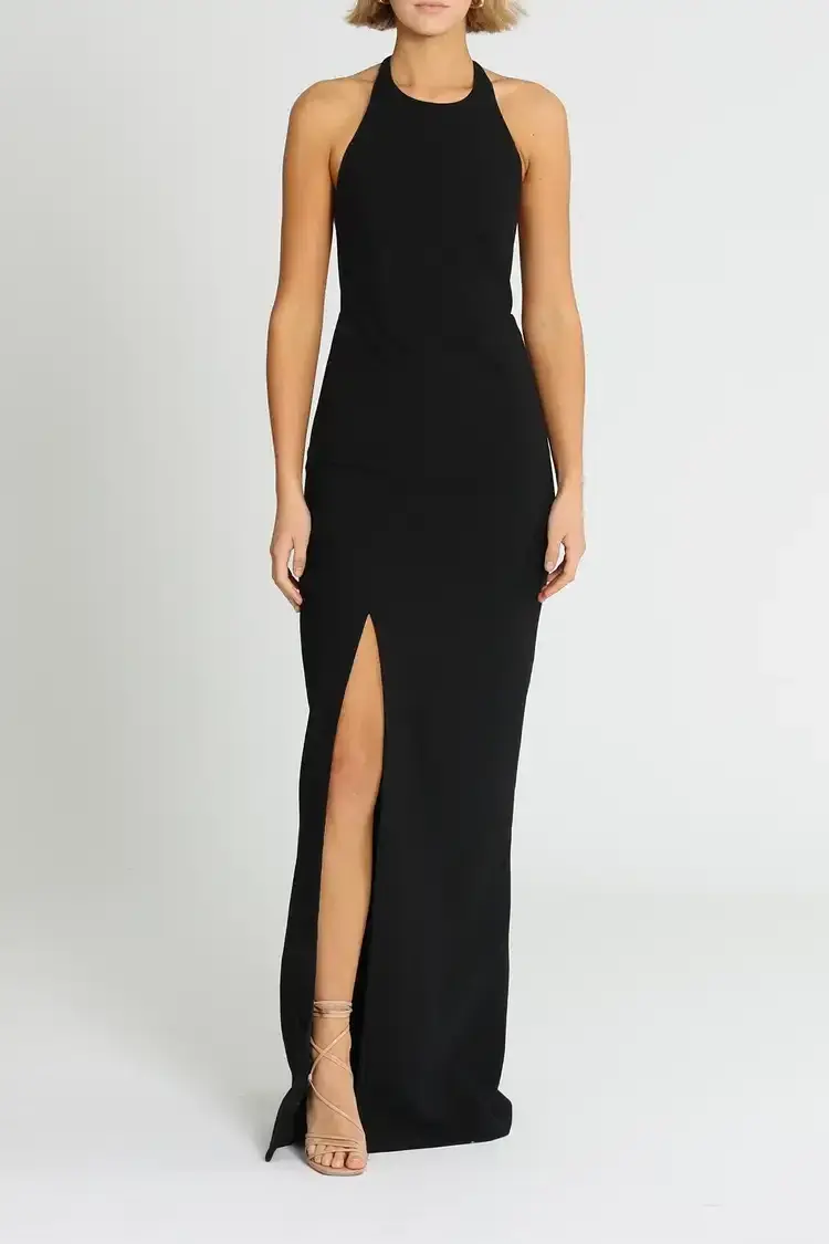 Elizabeth and James Ventus Halter Neck Twill Gown in Black Size 12 for rent on The Volte - main image