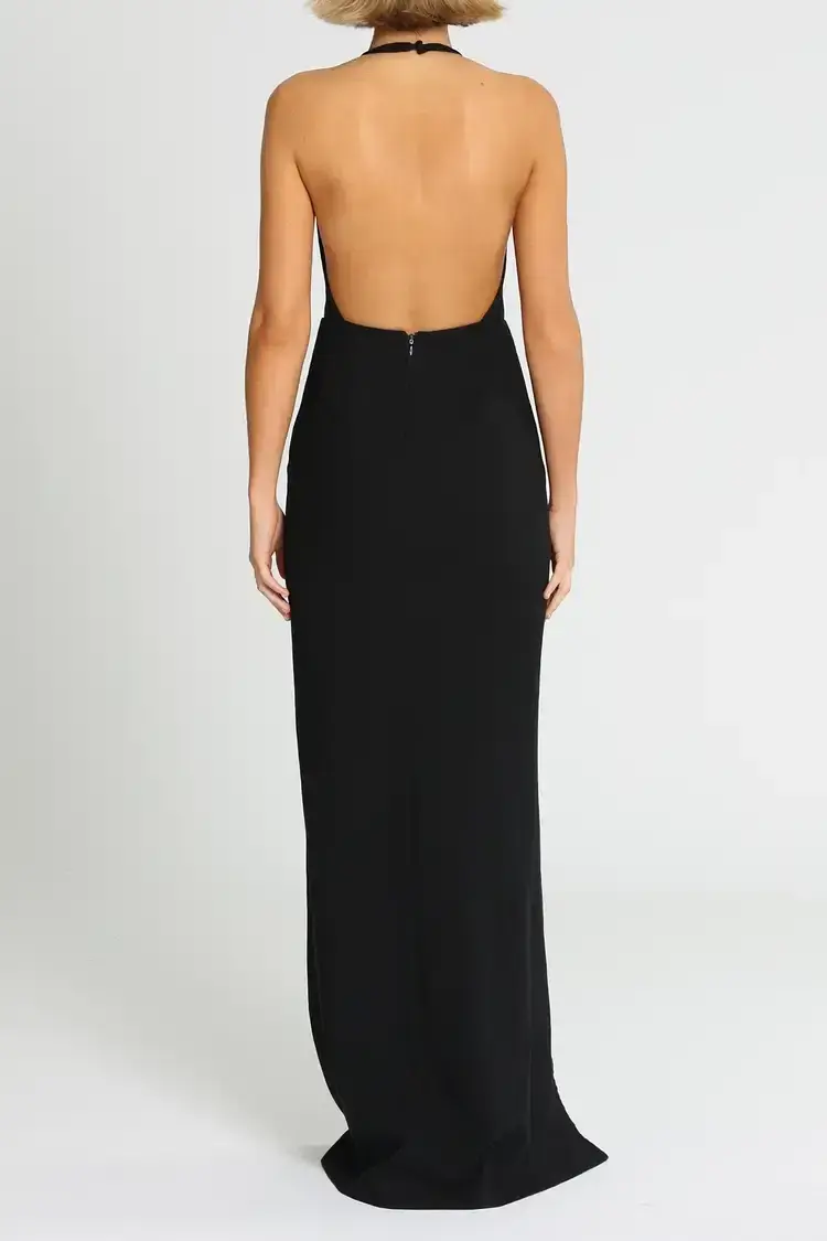 Elizabeth and James Ventus Halter Neck Twill Gown in Black Size 12 - Image 4