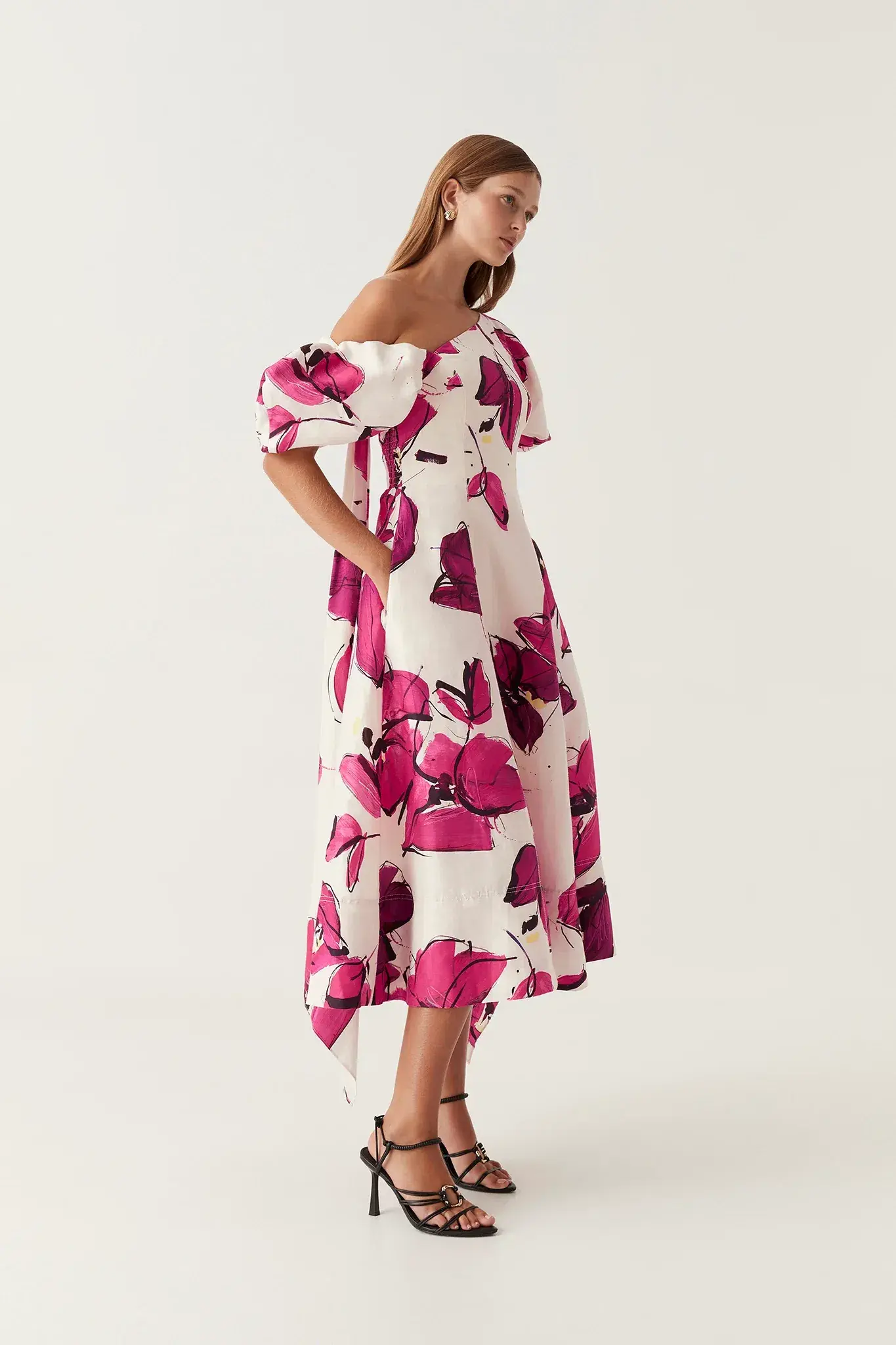 Aje Arista Tulip Sleeve Midi Dress Falling Florals Size 10 - Image 1