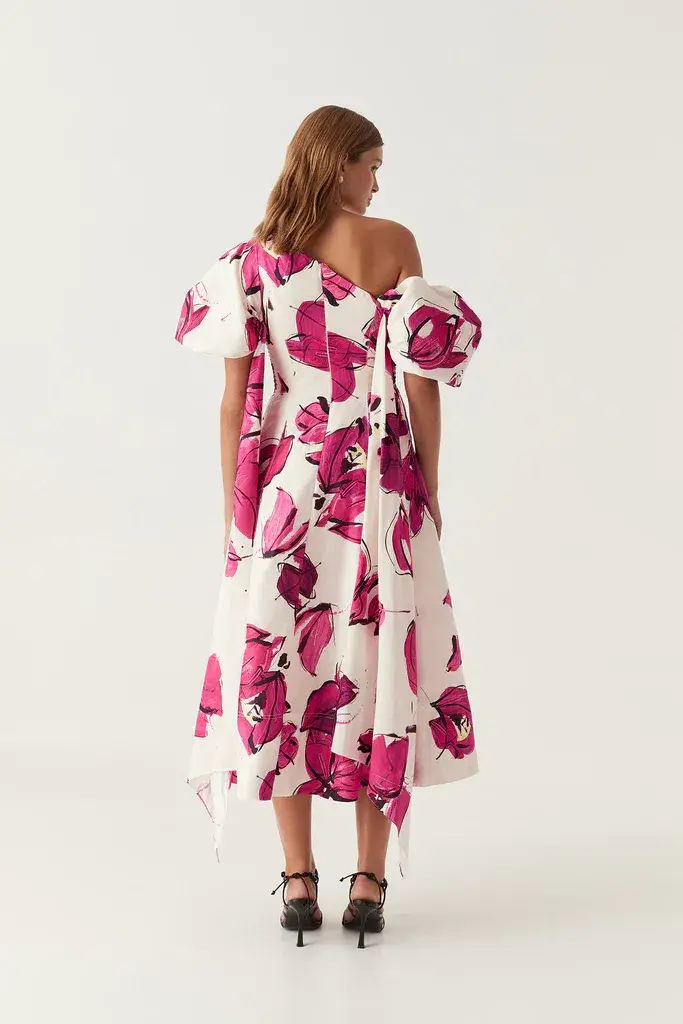 Aje Arista Tulip Sleeve Midi Dress Falling Florals Size 10 for rent on The Volte - main image