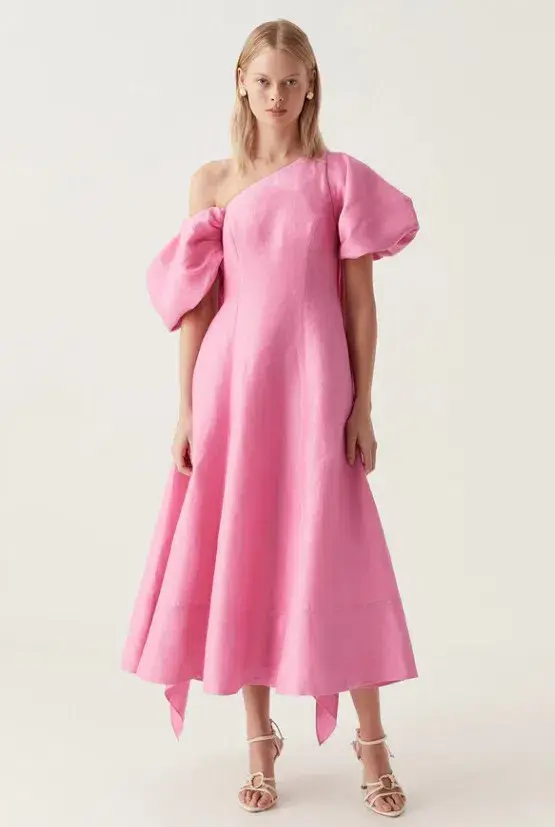 Aje Arista Tulip Sleeve Midi Dress Pink Size 8 - Image 1