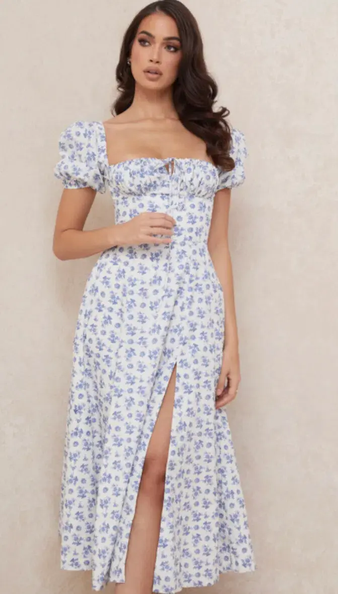 House of CB Tallulah Midi Dress Blue White Floral Size XS / AU 6 - Image 2