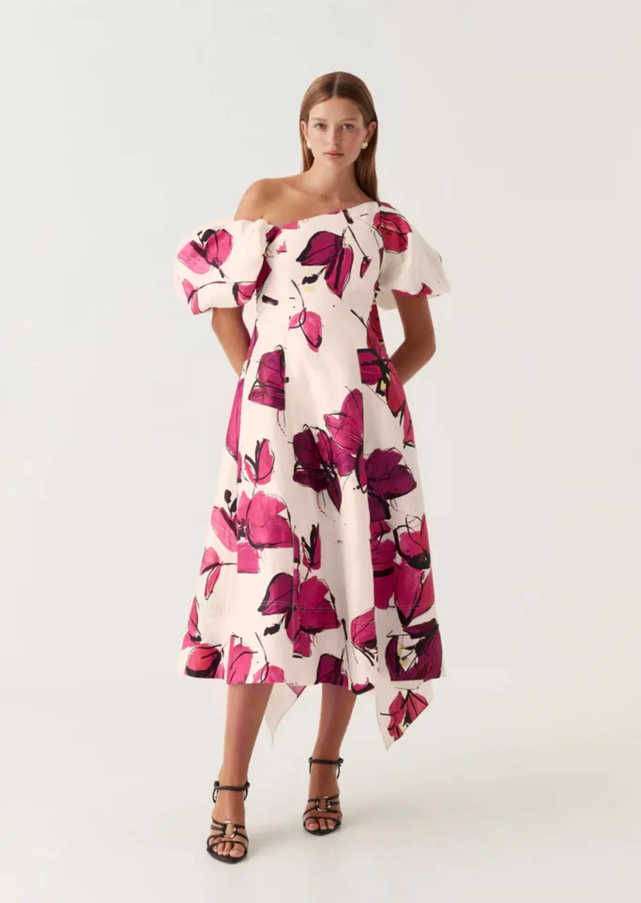 Aje Arista Tulip Sleeve Midi Dress Falling Florals Size 12 - Image 1