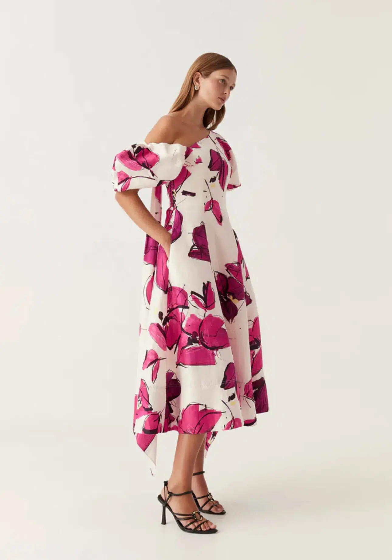 Aje Arista Tulip Sleeve Midi Dress Falling Florals Size 12 - Image 2