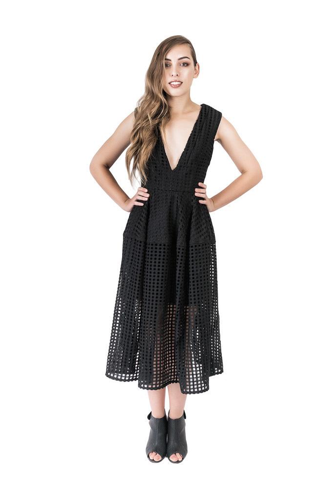 Nicholas Grid Lace Deep V Ball Dress Black Size 6 - Image 1