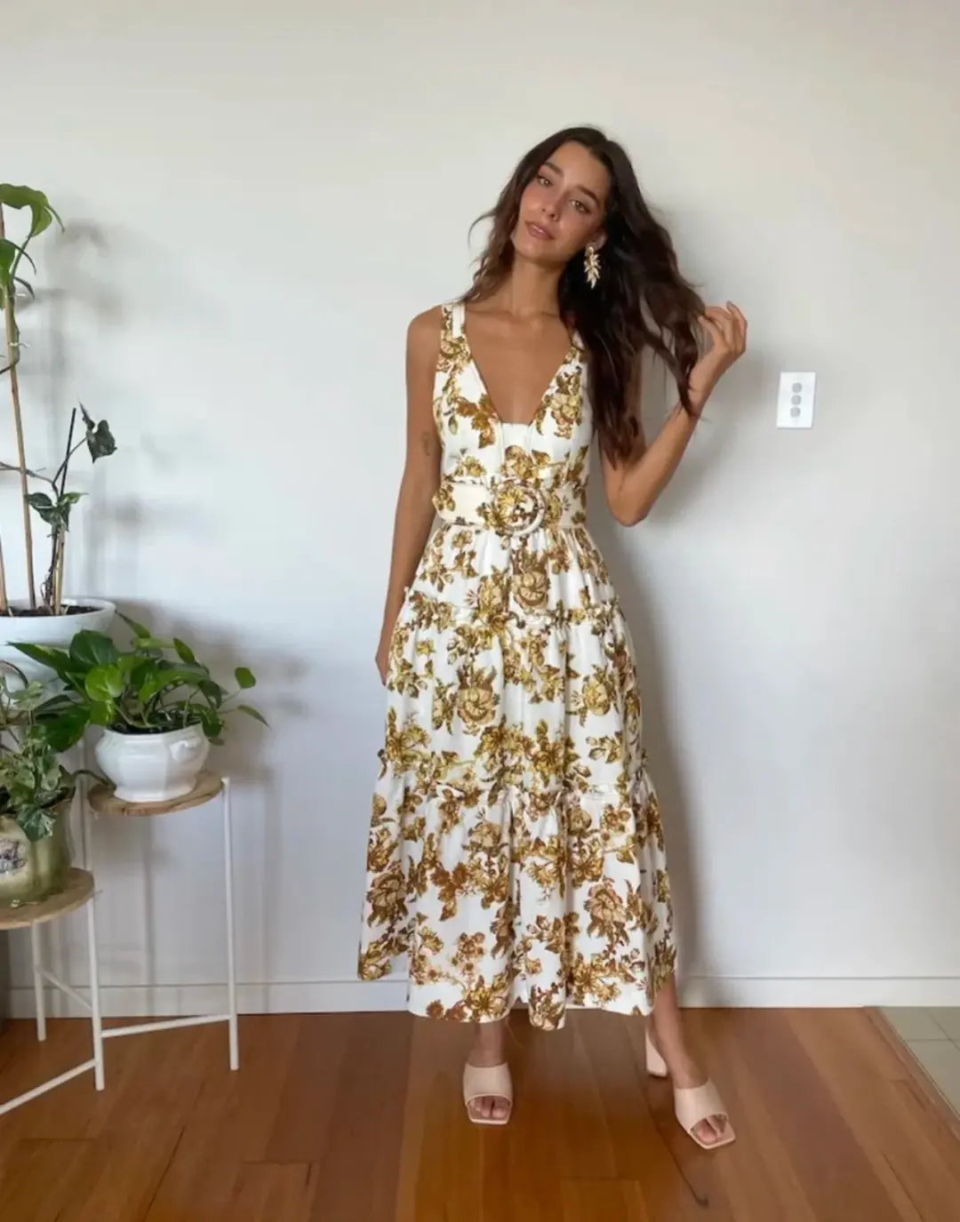 Shona Joy Bella Plunged Tiered Midi Dress Floral Size 10 for rent on The Volte - main image