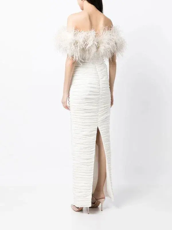 Rachel Gilbert | Zion ivory white, feather-trim Gown | White Size 10 - Image 3