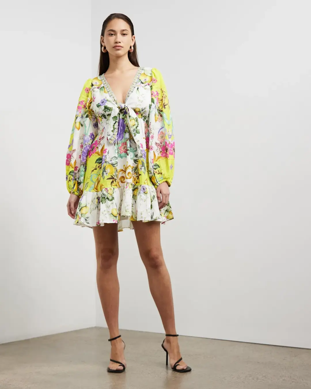Camilla Short Tie Front Blouson Dress Print Size 10 for rent on The Volte - main image