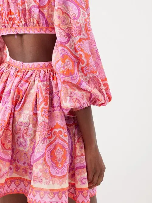 Zimmermann Halcyon Tie Front Mini Dress in Pink/Purple Paisley Size 1 / AU 10 - Image 5