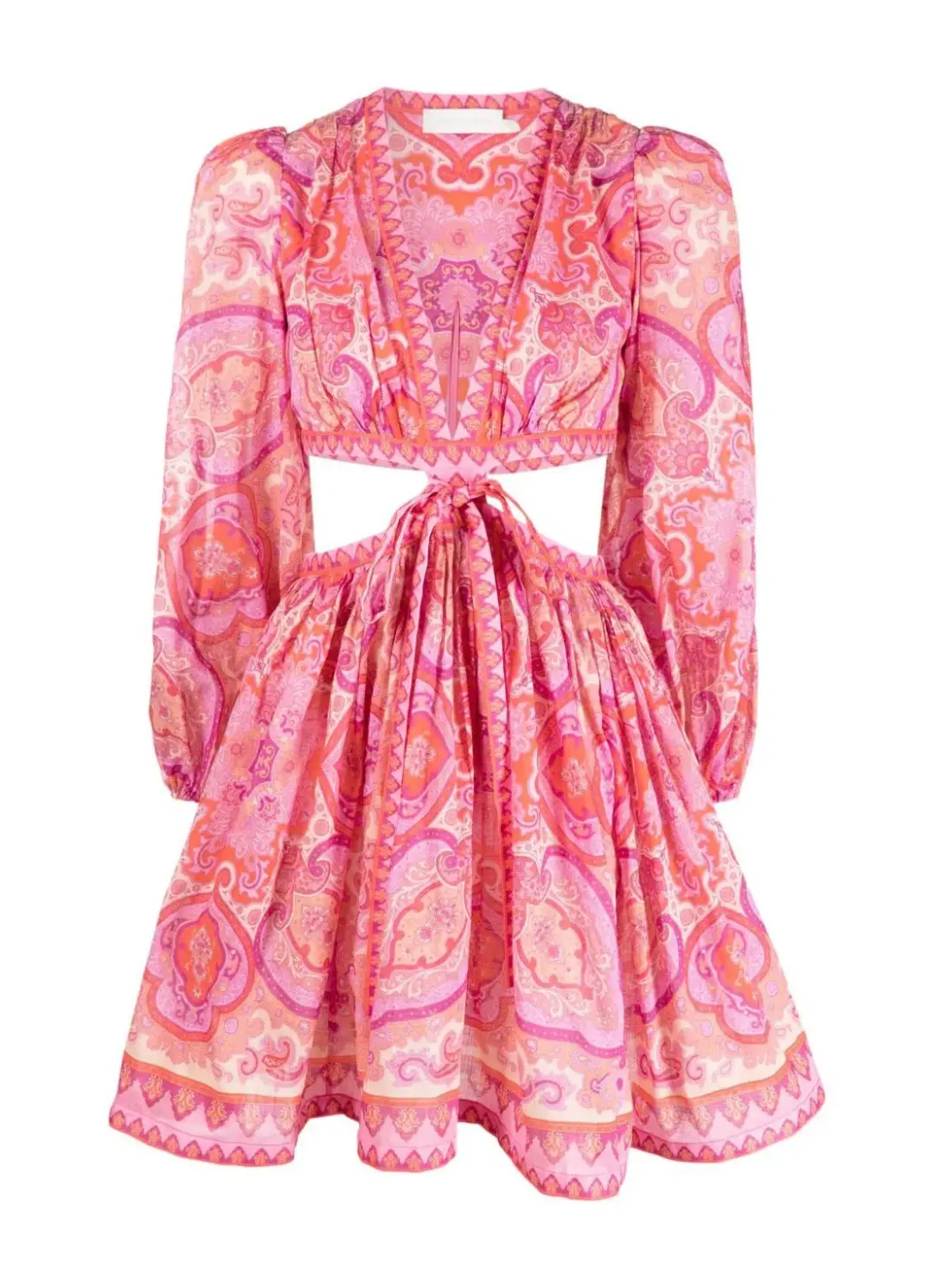 Zimmermann Halcyon Tie Front Mini Dress in Pink/Purple Paisley Size 1 / AU 10 for rent on The Volte - main image