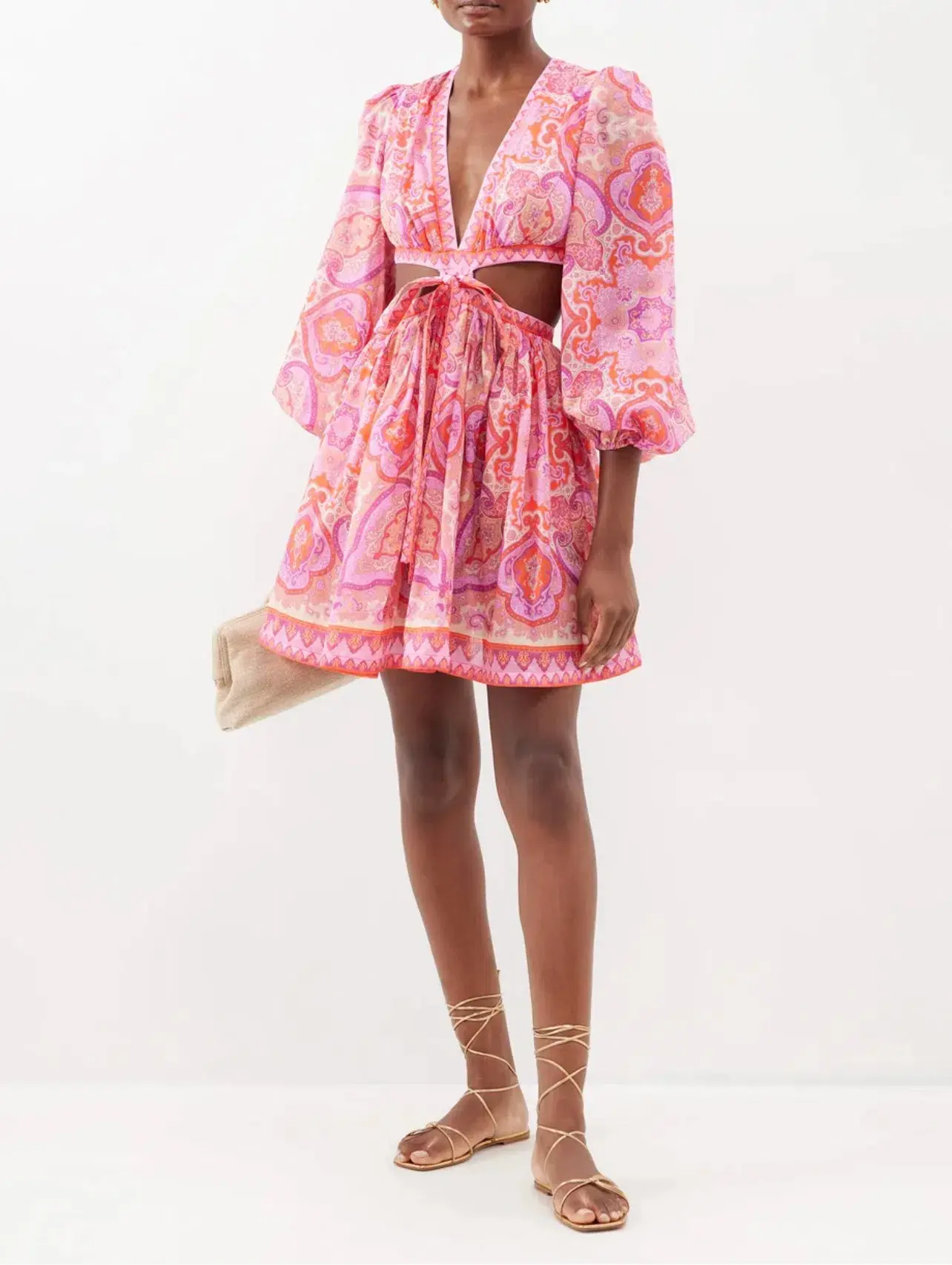 Zimmermann Halcyon Tie Front Mini Dress in Pink/Purple Paisley Size 1 / AU 10 - Image 1