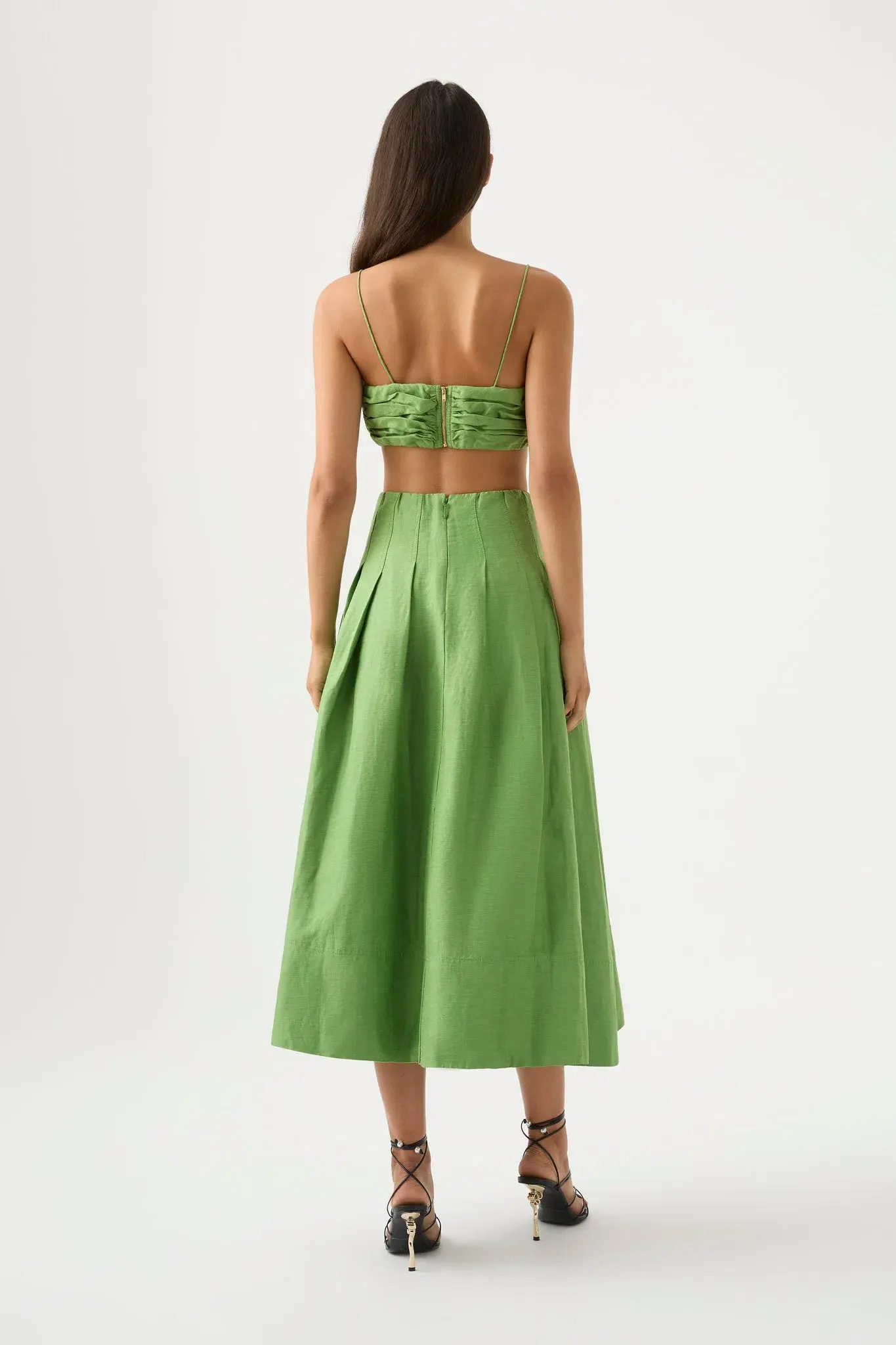 Aje Draped Twist Top & Paradiso Cinched Midi Skirt Set Fern Green Size 10 - Image 3