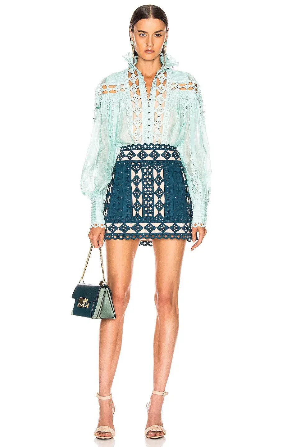 Zimmermann Moncur Studded Blouse Mint Blue Size 0 /AU 8 for rent on The Volte - main image