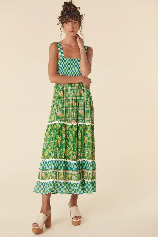 Spell Flora Strappy Maxi Dress Green Multi Size XL / AU 14 - Image 1