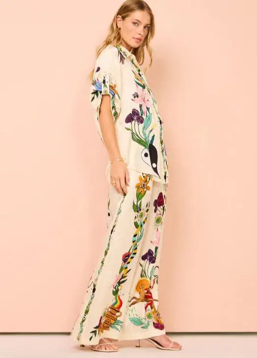 Alemais Meagan Silk Pant and Shirt Set Multi Print Size 14 - Image 4