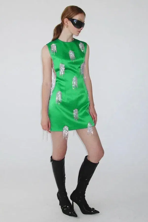 Kourh Onirique Crystal Mini Dress Green Size 12 - Image 1