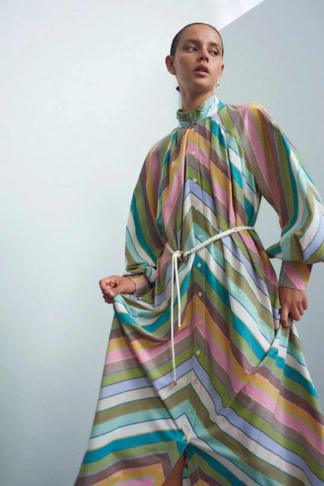 Alemais Lillian Midi Dress Multi Stripe Size 14  for rent on The Volte - main image