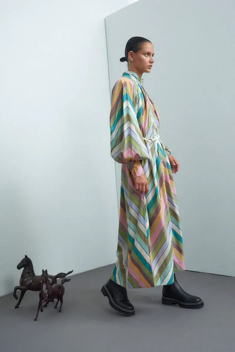 Alemais Lillian Midi Dress Multi Stripe Size 14  for rent on The Volte - main image