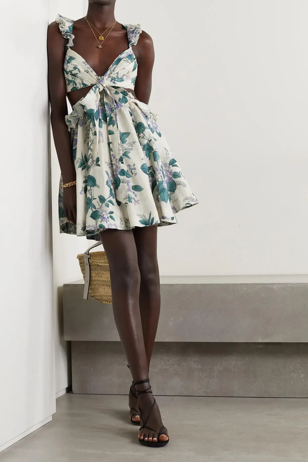 Zimmermann The Cassia Ruffle Mini Dress In Hydrangea Floral Size 2/Au 12 - Image 1
