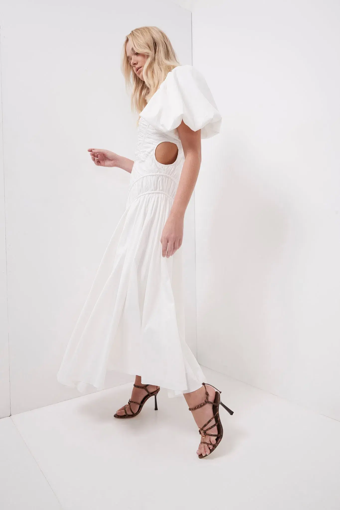 Aje Siren Drawstring Midi Dress Ivory Size 10 - Image 5