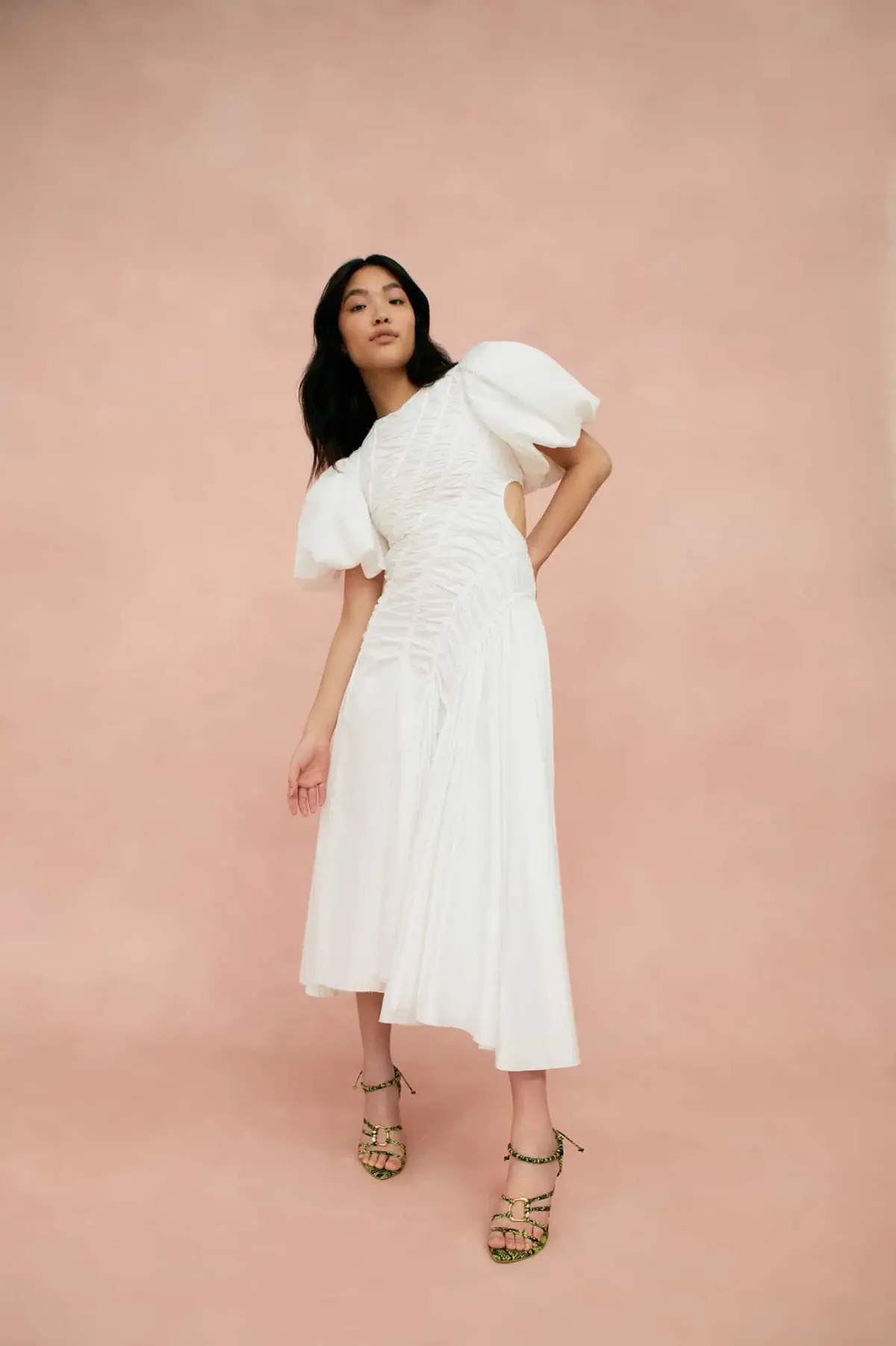 Aje Siren Drawstring Midi Dress Ivory Size 10 - Image 1