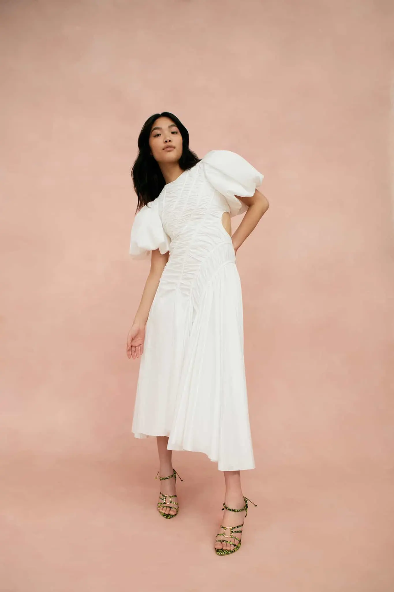 Aje Siren Drawstring Midi Dress Ivory Size 10 - Image 1