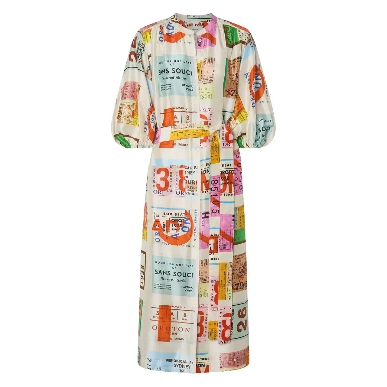 Oroton Ticket Print Shirt Midi Dress Multi Print Size 16 - Image 7