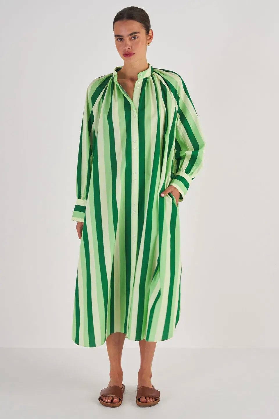 Oroton Multi Stripe Shirt Dress in Garden Size 16   - Image 1
