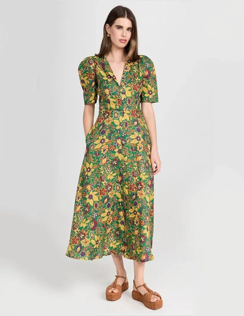 Alemais Isabella V Floral Midi Dress Green Size 8  for rent on The Volte - main image