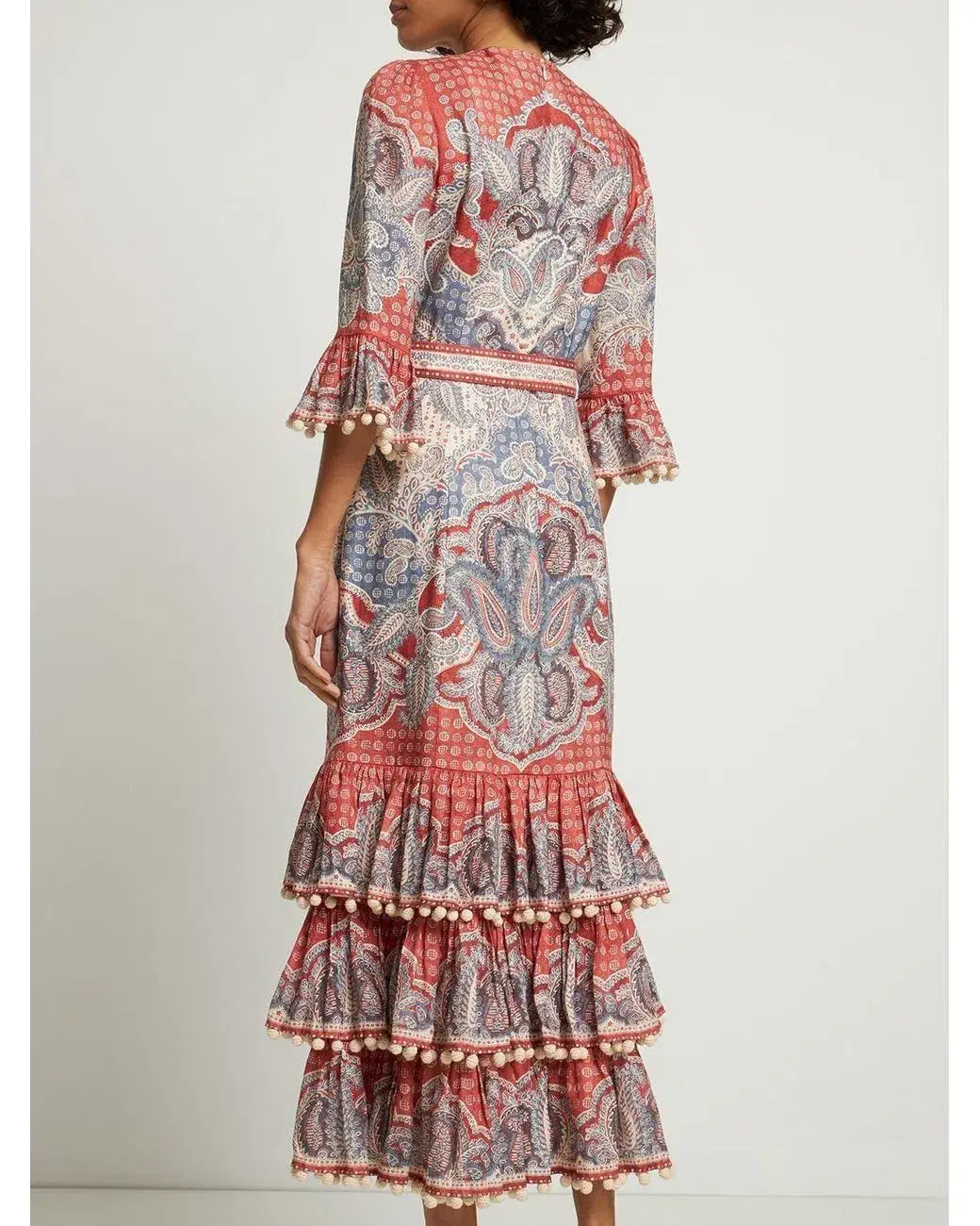 Zimmermann Vitali Tiered Hem Midi Dress Indigo & Ruby Paisley Size 3 /Au14  - Image 2