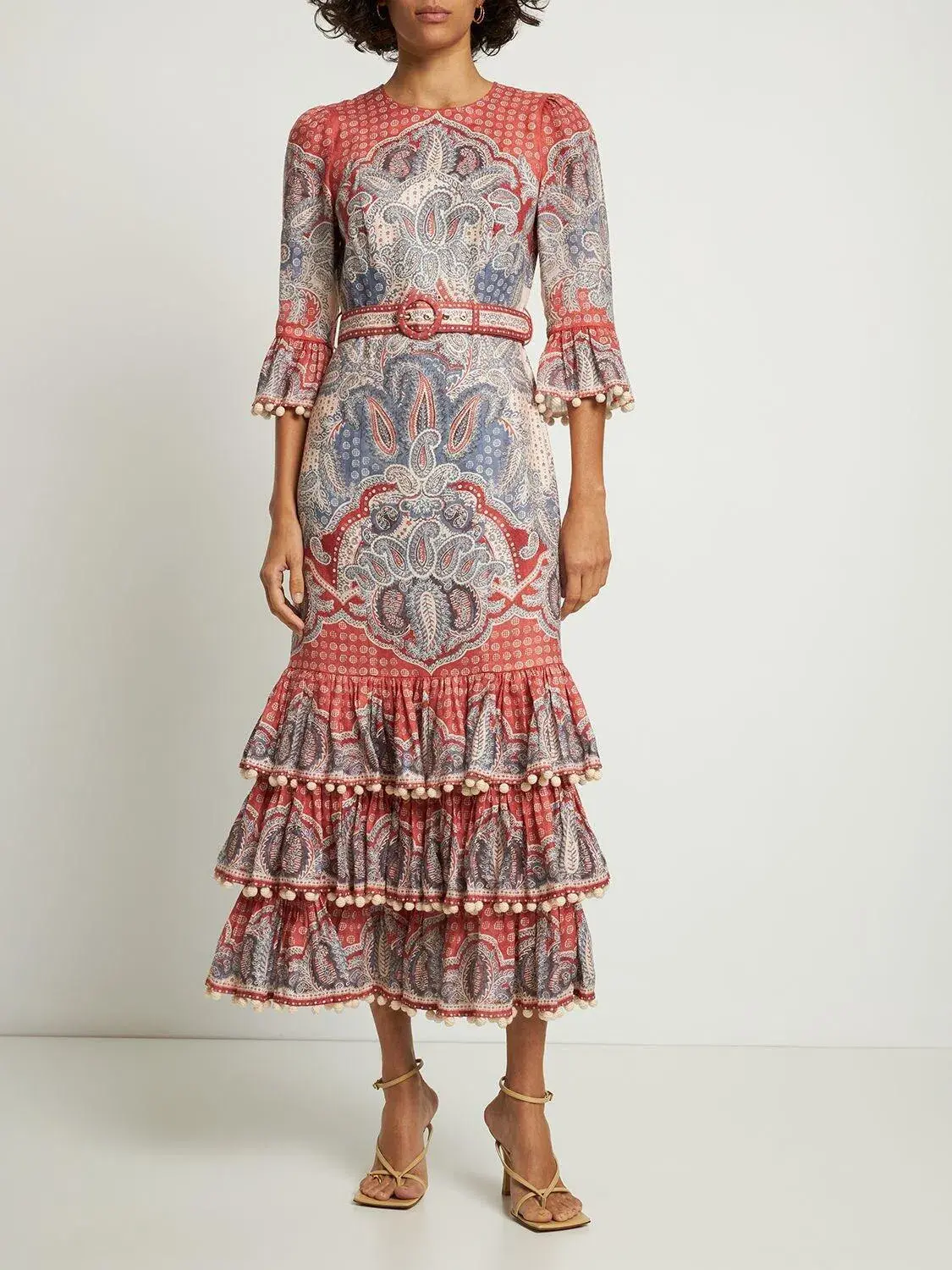 Zimmermann Vitali Tiered Hem Midi Dress Indigo & Ruby Paisley Size 3 /Au14  - Image 1