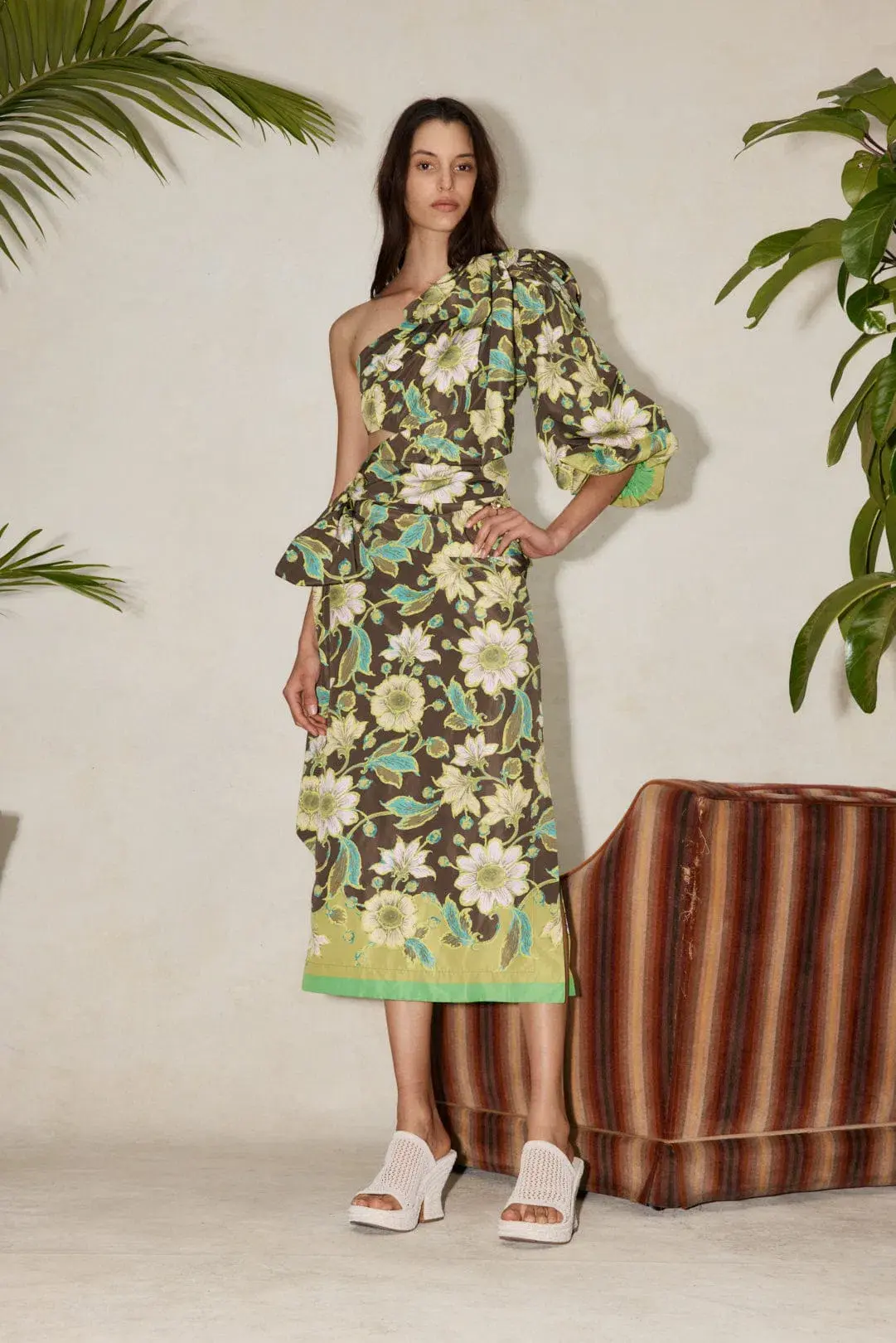 Alemais Winnie Midi Dress Chocolate/Floral Size 8 - Image 1