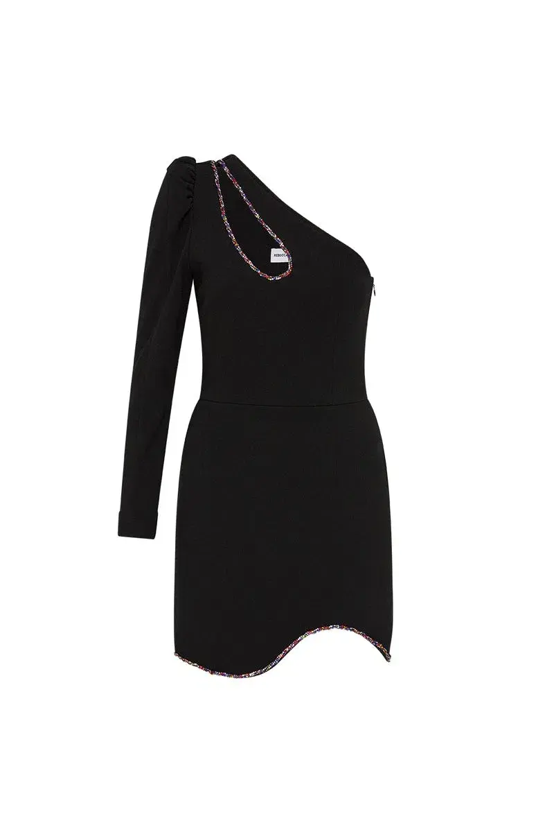 Rebecca Vallance Victoria One Sleeve Mini Dress Black Size 10 - Image 6