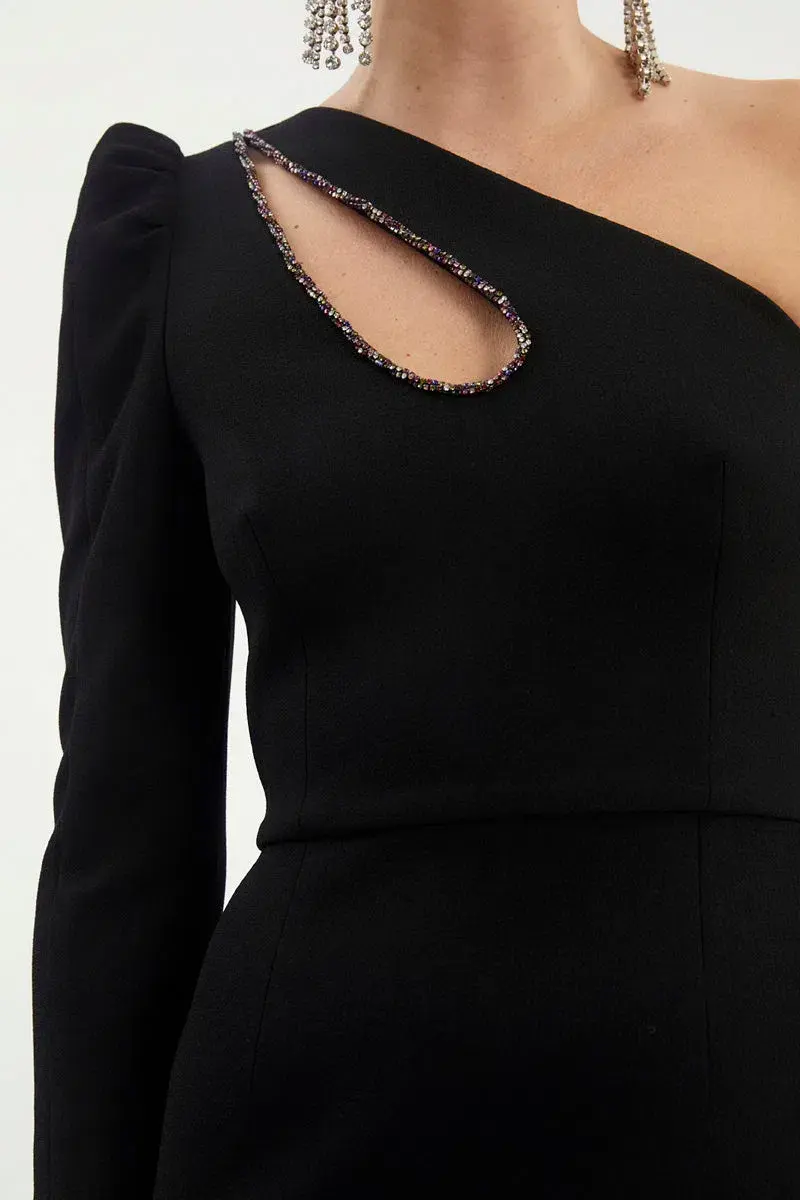Rebecca Vallance Victoria One Sleeve Mini Dress Black Size 10 - Image 4