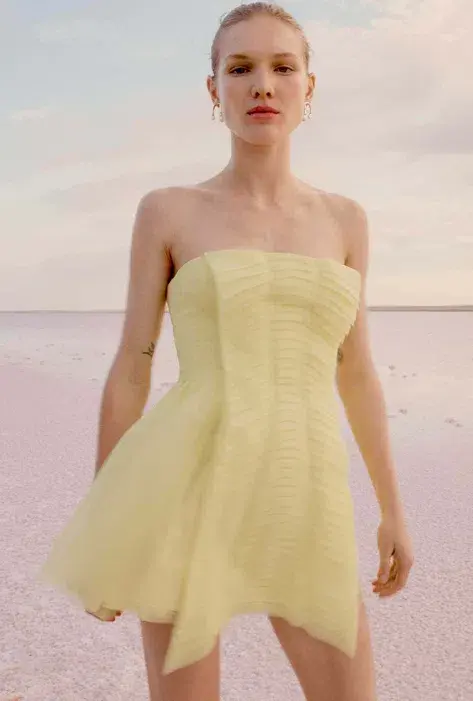 Aje Astrid Strapless Mini Dress Yellow Size AU 6 - Image 4