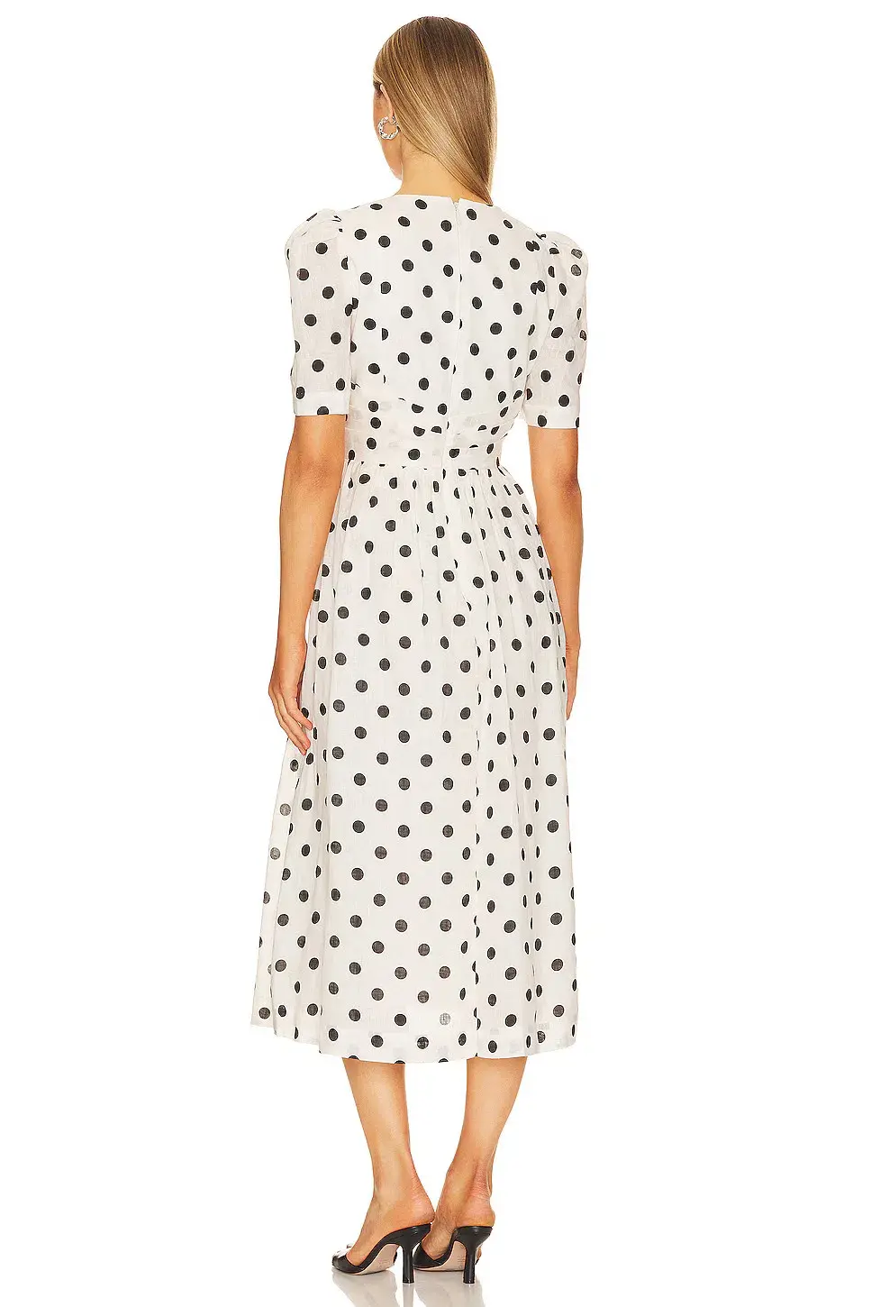 Zimmermann V Neck Midi Dress Cream/Black Dot Size 2 / AU 12 for rent on The Volte - main image
