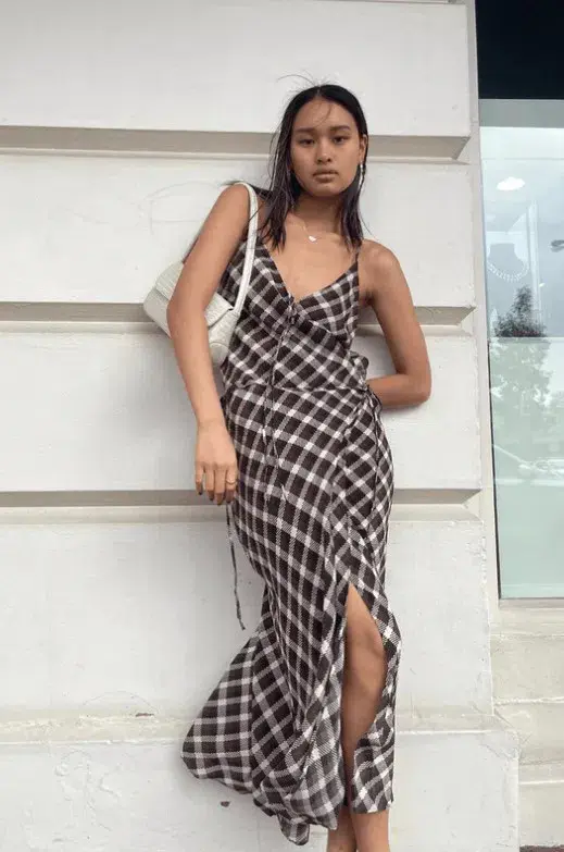Bec & Bridge Chiara Wrap Maxi Dress Basket Weave Check Print Size 10 AU - Image 4