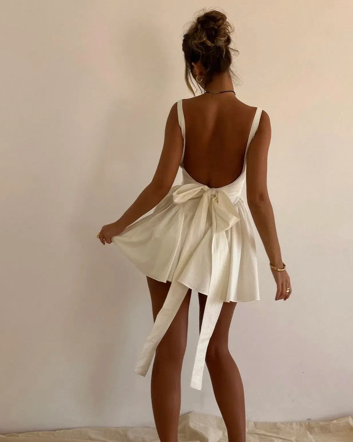 House of CB Florianne Bow Back Backless Mini Dress Ivory Size L / AU 12 - Image 4