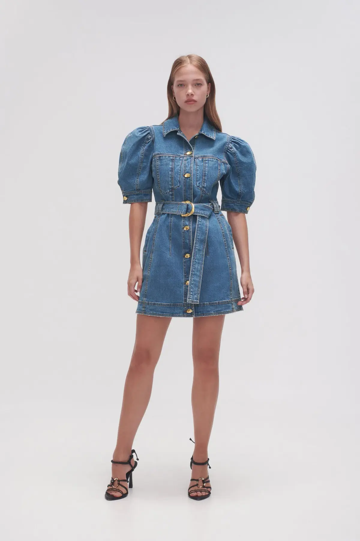 Aje Adriana Puff Sleeve Denim Mini Dress 90's Wash Size 6 - Image 1