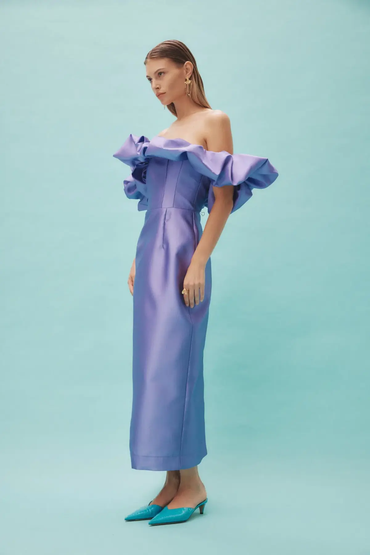 Alemais Suzi Off Shoulder Midi Dress Violet Size 6 - Image 3