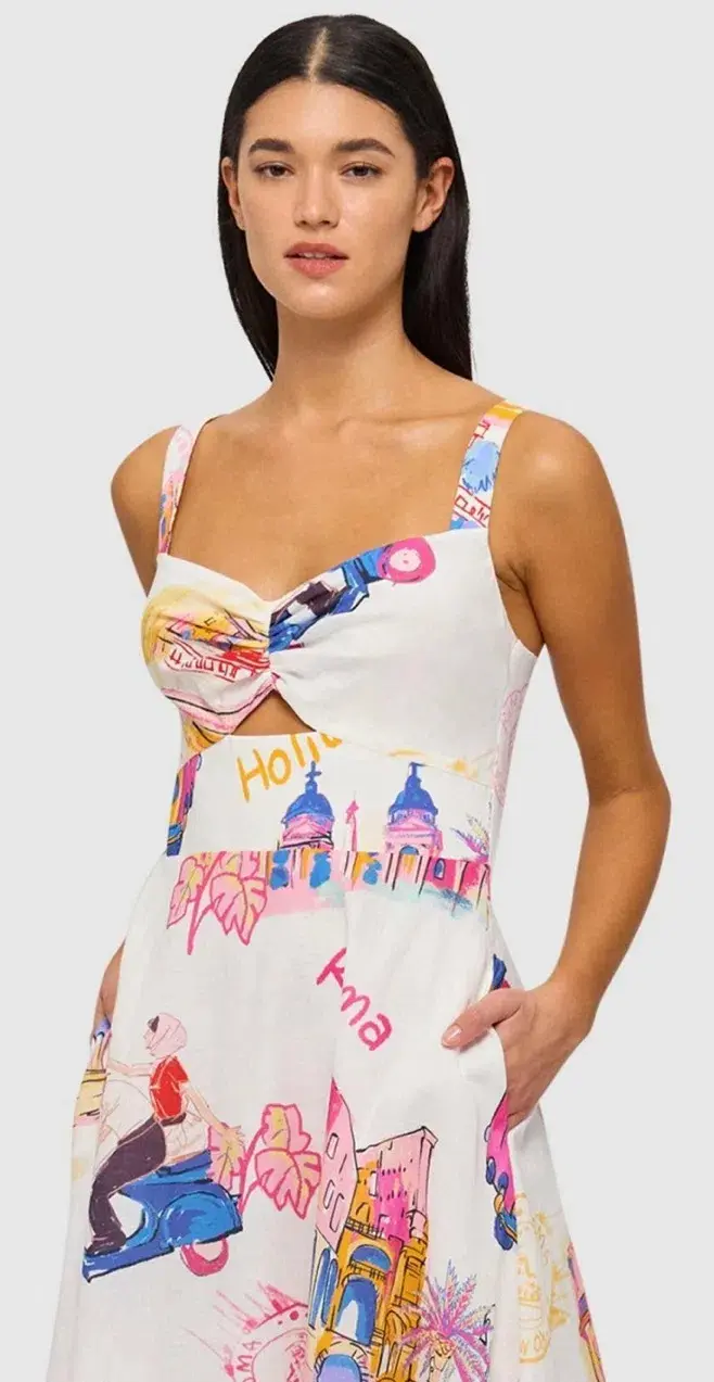 Leo Lin Lexi Ruched Bust Midi Dress in Fiesta Print Size 12 for rent on The Volte - main image