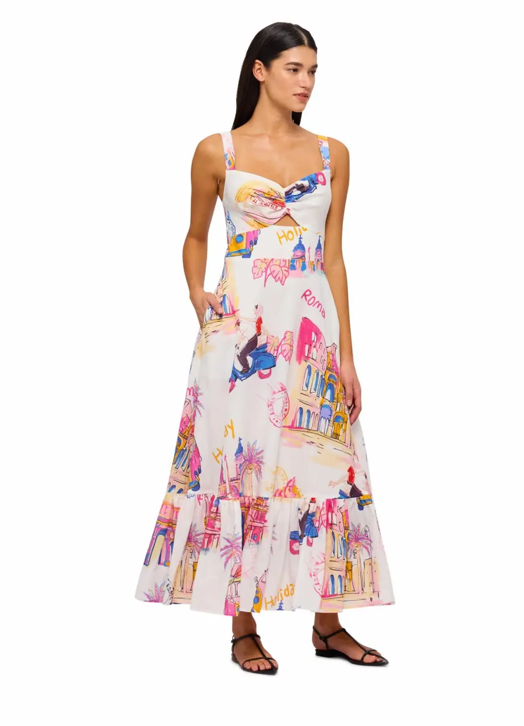 Leo Lin Lexi Ruched Bust Midi Dress in Fiesta Print Size 12 for rent on The Volte - main image