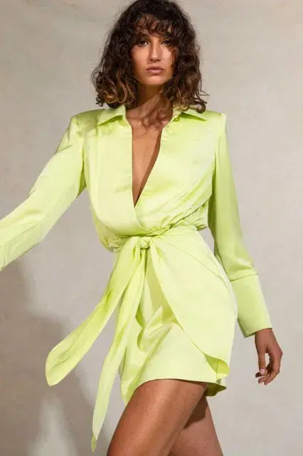 MISHA Reidun Satin Mini Dress Lime Punch Size 12/L for rent on The Volte - main image