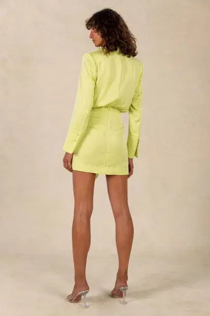 MISHA Reidun Satin Mini Dress Lime Punch Size 12/L - Image 3