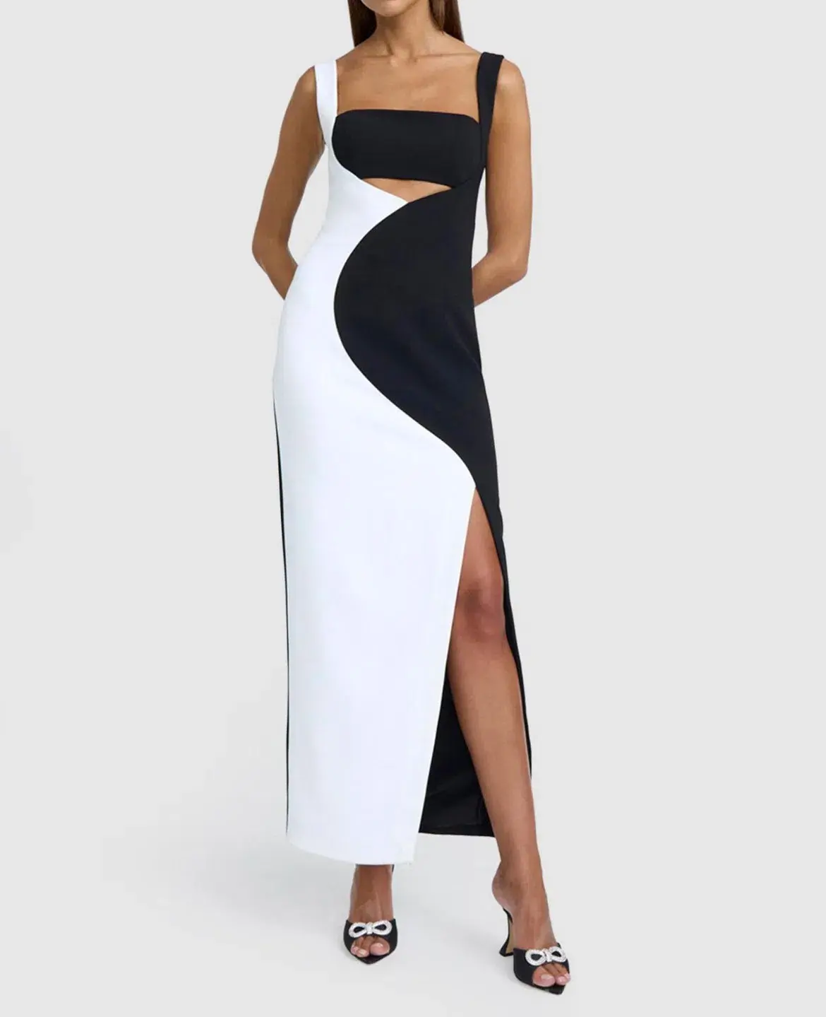 By Johnny Caterina Two Tone Curve Midi Dress Black/White Size 10 - Image 3