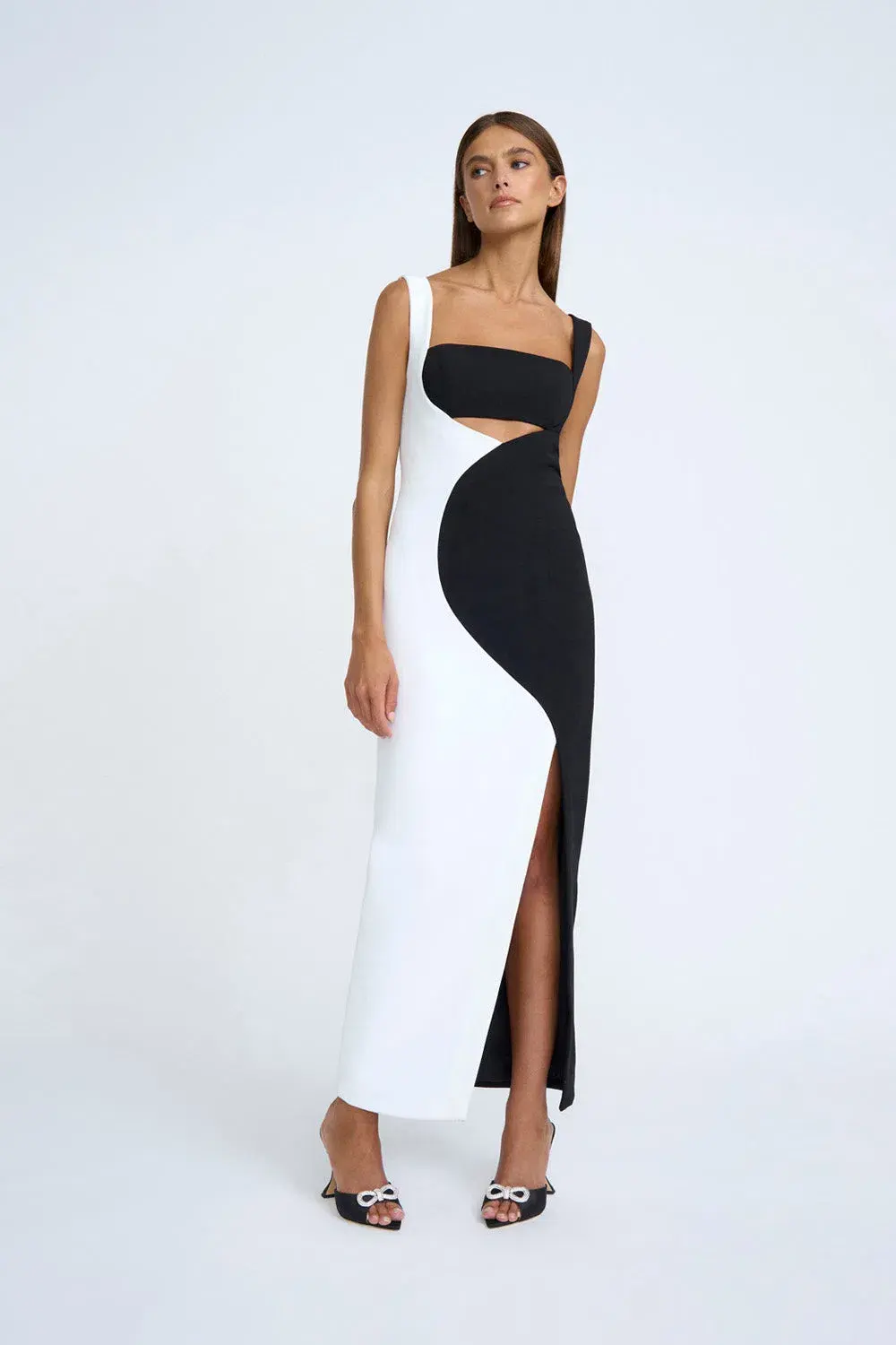 By Johnny Caterina Two Tone Curve Midi Dress Black/White Size 10 for rent on The Volte - main image