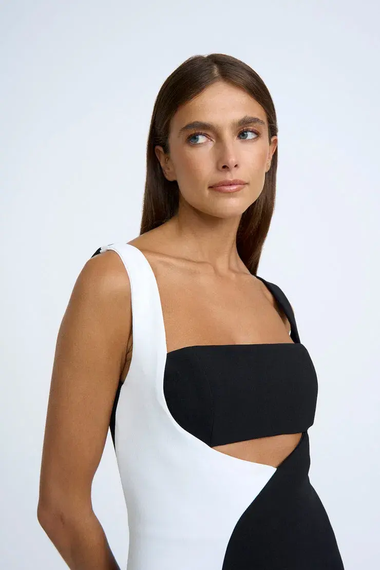 By Johnny Caterina Two Tone Curve Midi Dress Black/White Size 10 - Image 2